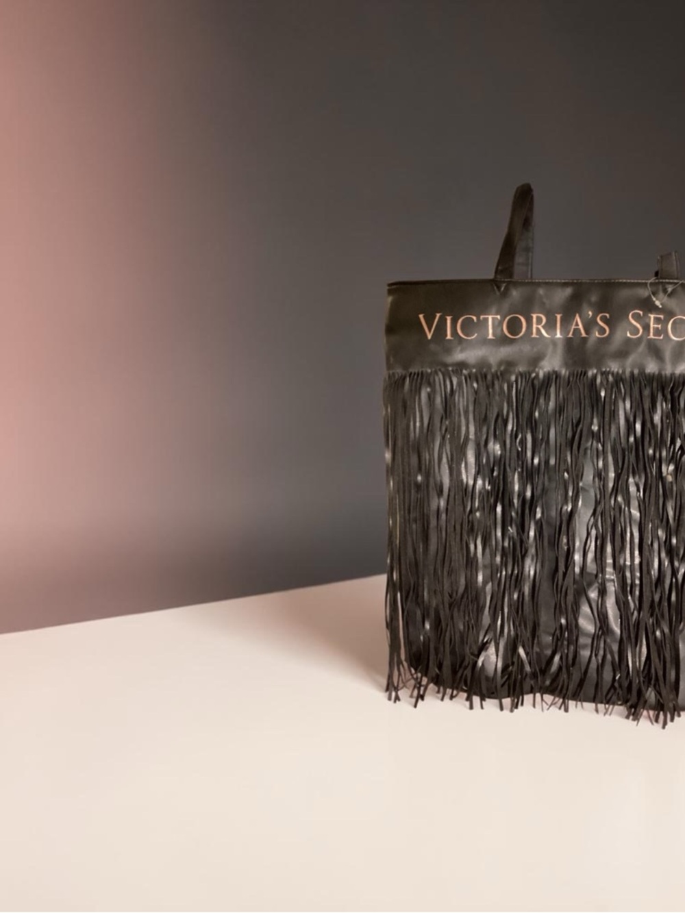 Victoria's Secret Black Fringe Logo Tote New - Picture 2 of 5